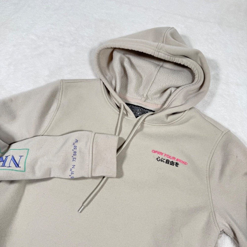 Brooklyn Cloth Open Your Mind Graphic Hoodie Tan Sand Mens Small Vaporwave